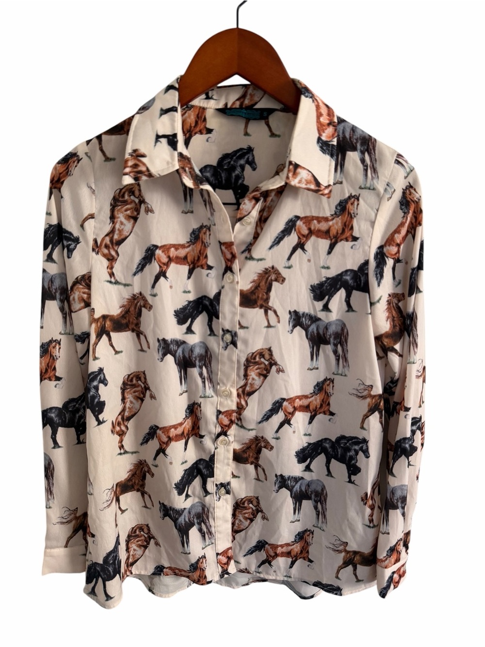 Novelty Horse-Print Button-Down Shirt for Women S - Picture 2 of 8